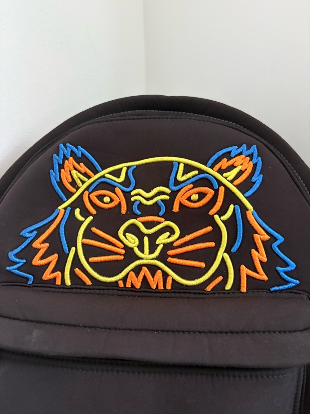Kenzo Paris Black Neoprene Backpack with Multicolor Neon Tiger Embroidery - Picture 4 of 6